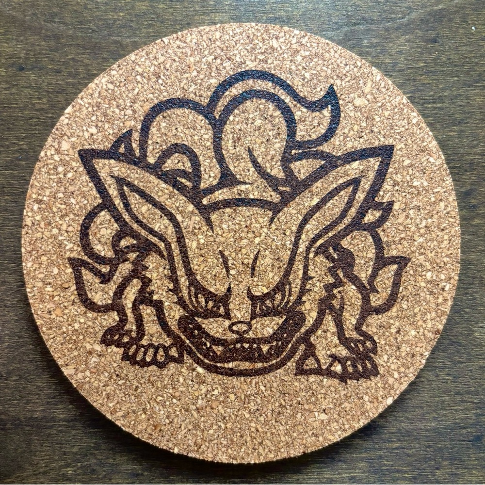 Naruto Kurama Kyuubi Nine-Tailed Fox Chibi Style Laser Engraved Cork Coaster